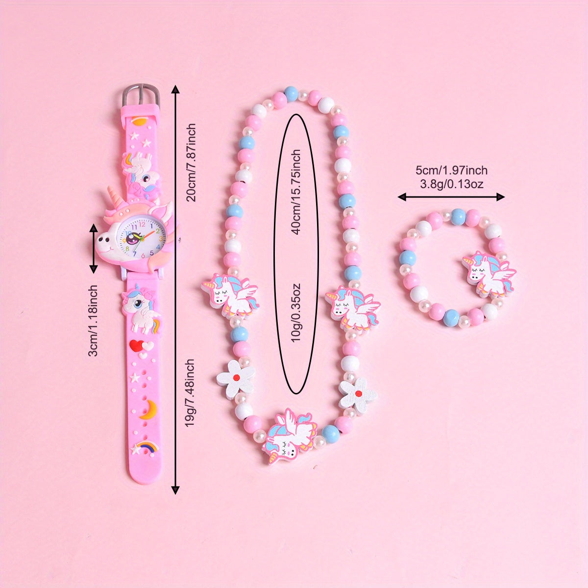 3pcs 3D Cartoon Horse Silicone Strap Girls' Watch