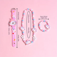 3pcs 3D Cartoon Horse Silicone Strap Girls' Watch