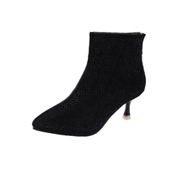 Rhinestone Decor Kitten Heel Point Toe Ankle Boots Women's Footwear