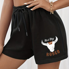 Cow Head & Letter Print Shorts Casual Drawstring Elastic Waist Summer Shorts