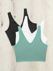 3pcs Ribbed Tank Tops V Neck Sleeveless Women's Lingerie