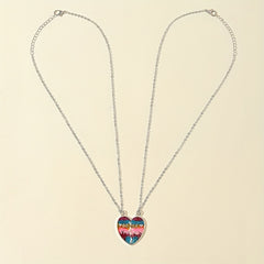 2pcs Girls Rainbow Glitter Heart Pendant Necklace Set