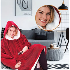 Thickened Hooded Flannel Blanket With Arm Sleeve Coldproof Wearable Blanket