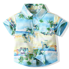 Boys Coconut Tree Button Down Shirt Tops for Summer