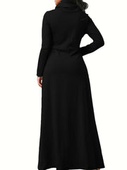 Turtleneck Maxi Dress Long Sleeve With Pockets