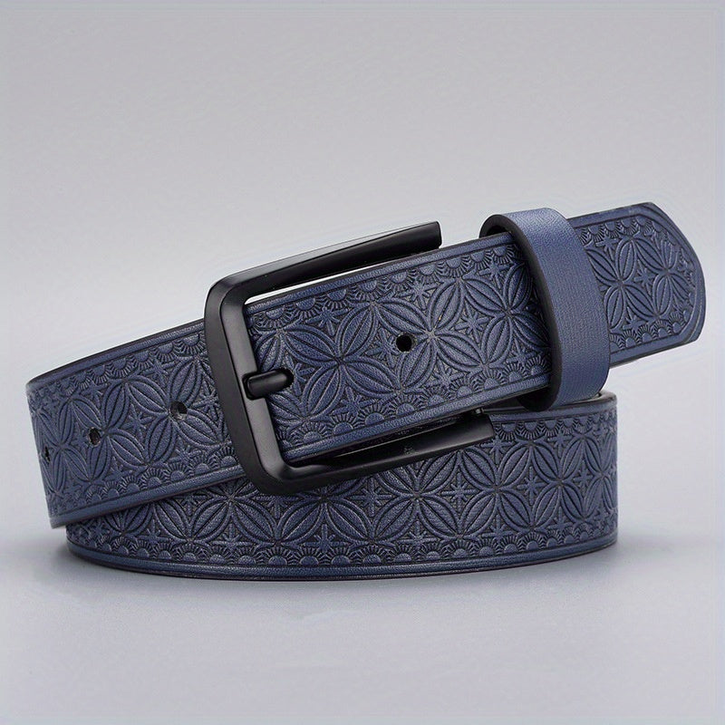 Men's Retro Flowers Pattern Buckle Belt Decorative PU Leather Belt
