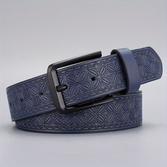 Men's Retro Flowers Pattern Buckle Belt Decorative PU Leather Belt
