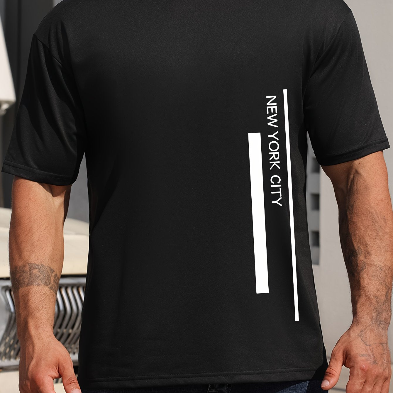 Men's Letters Round Neck Tee Short Sleeve Casual T Shirt