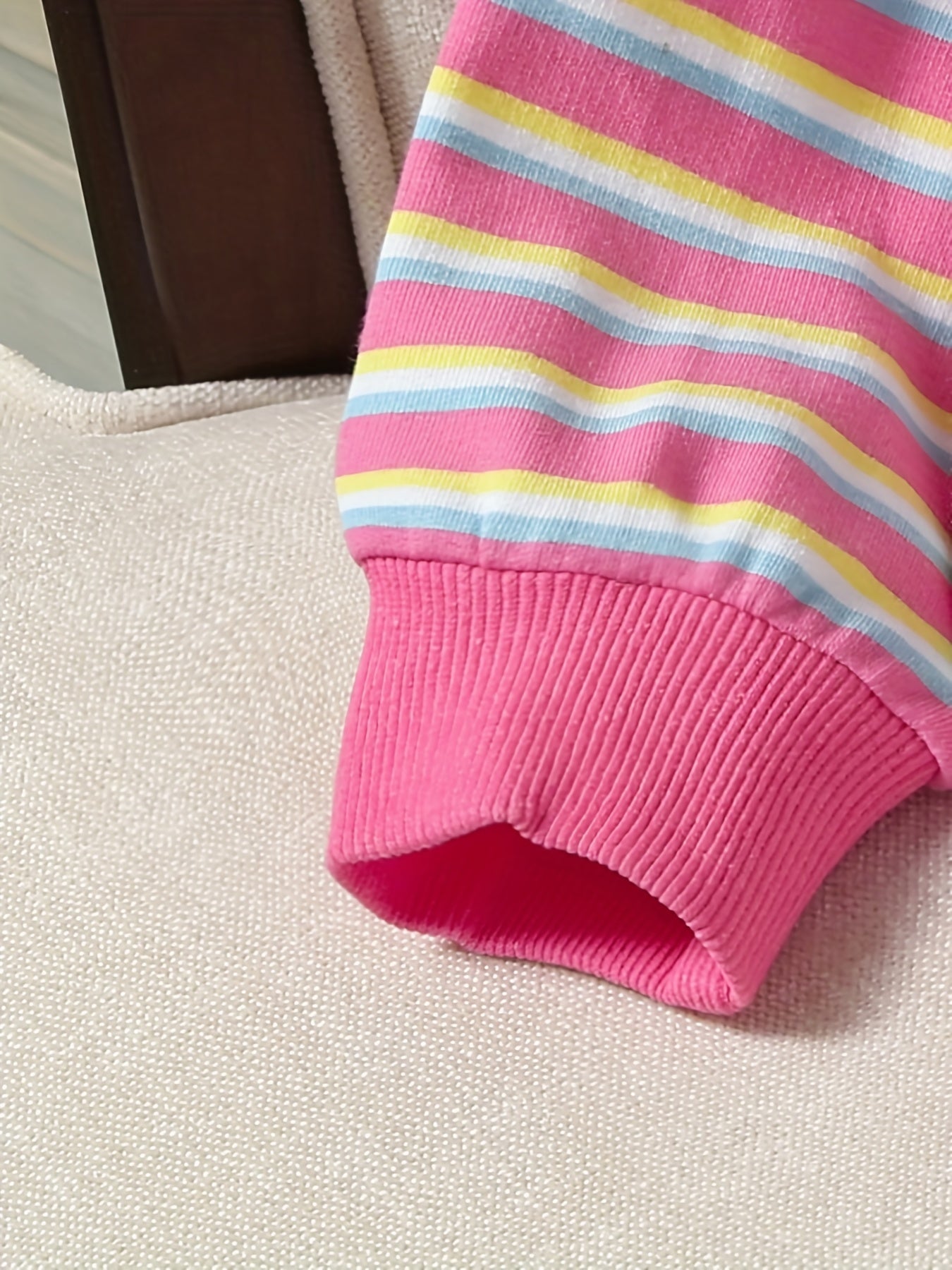 Girls' Striped Graphic Sweatshirt with Sweet Collar