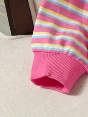 Girls' Striped Graphic Sweatshirt with Sweet Collar