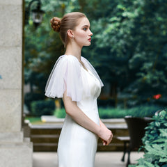 Detachable Bridal Shawl with Bowknot Sleeveless Wedding Dress Accessory