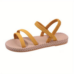 Women's Strappy Flat Sandals Elastic Strap Slip On Casual Beach Sandals