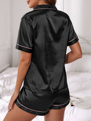 Satin Pajamas Set Short Sleeve & Bow Shorts Women's Sleepwear