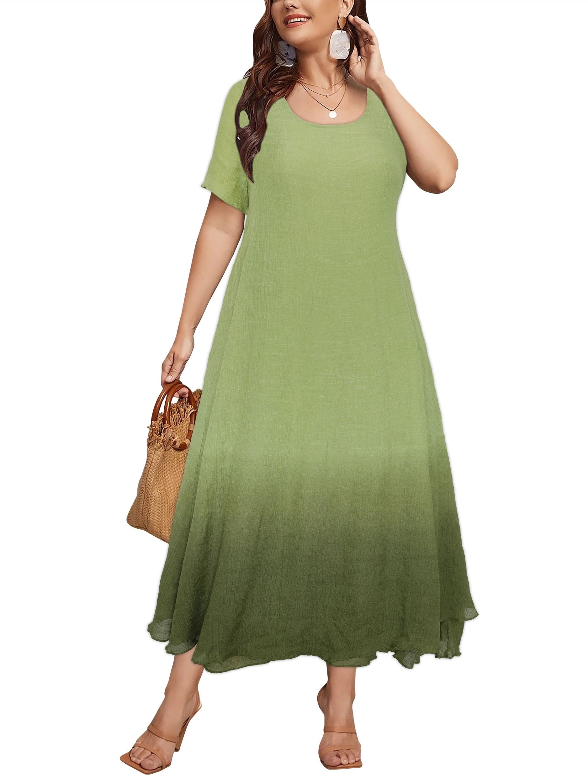 Ombre Print Short Sleeve Maxi Dress Women's Plus Boho