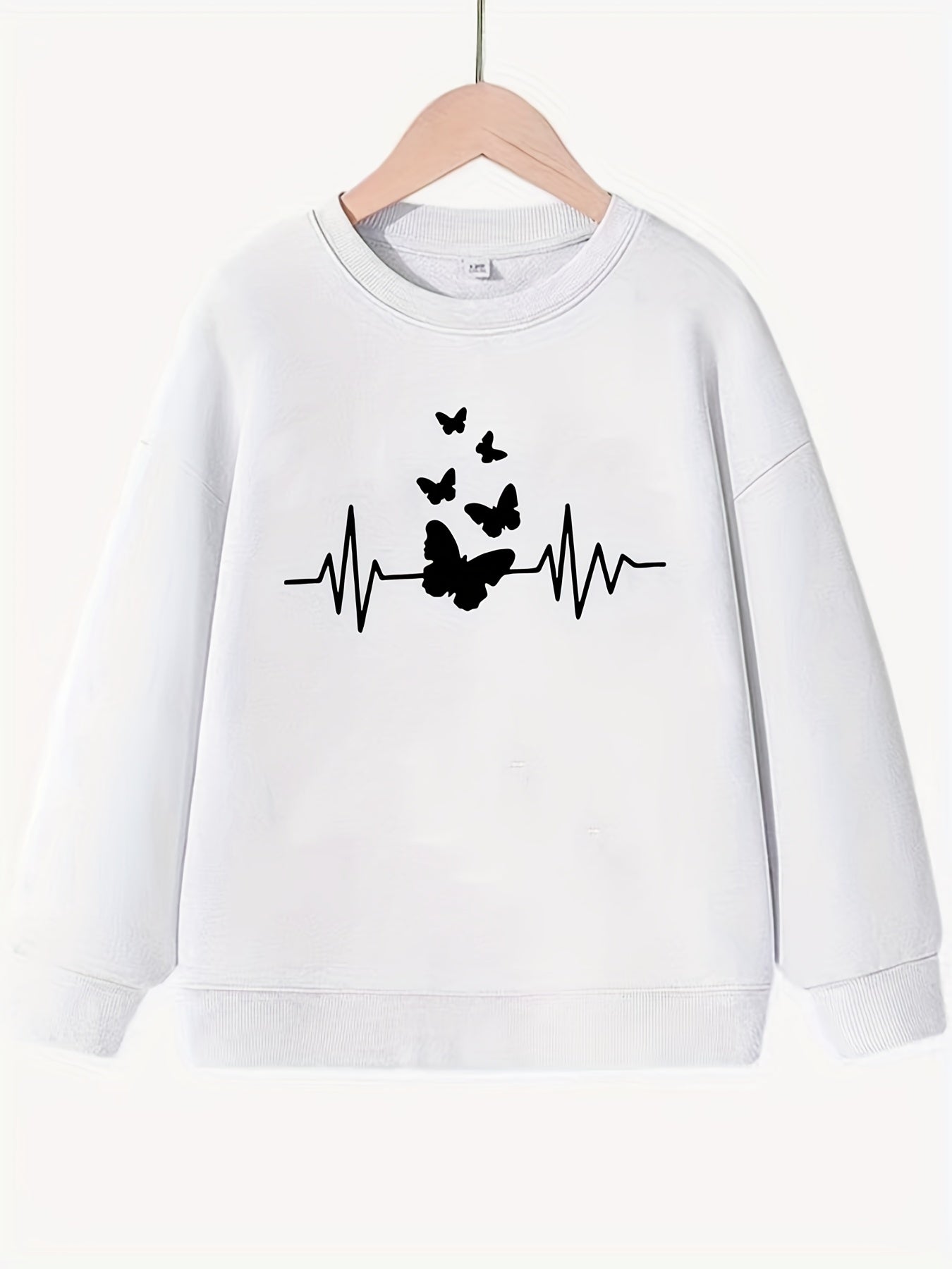 Butterfly & Heart Rate Print Smart Sweatshirt For Girls