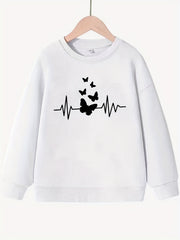 Butterfly & Heart Rate Print Smart Sweatshirt For Girls