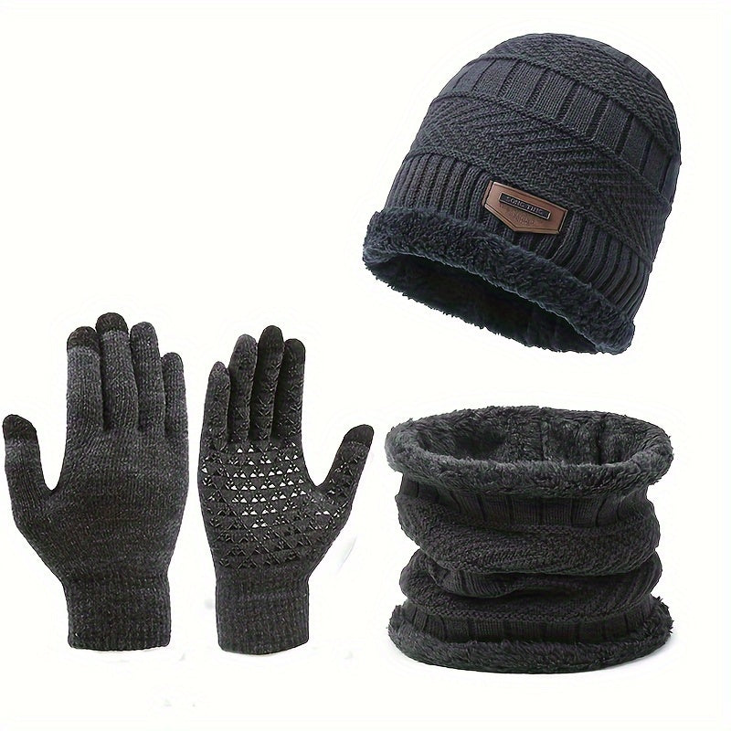 Winter Velvet Hat Scarf Gloves Set for Women Men