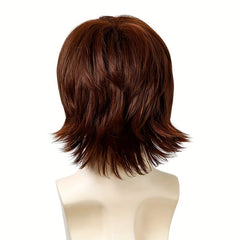 Men's Short Wavy Synthetic Wig Dark Brown