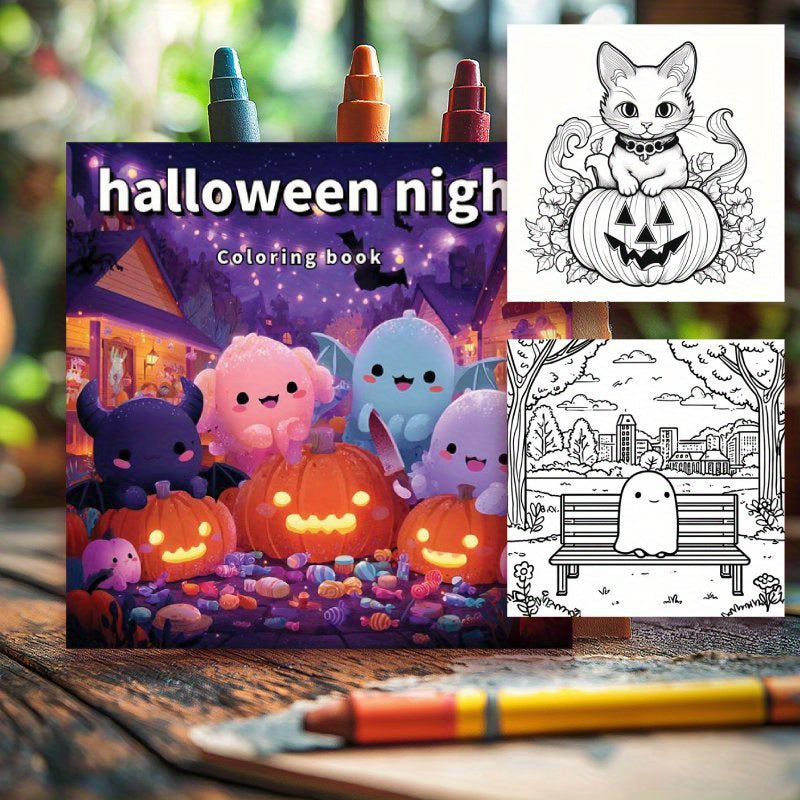Halloween Night Coloring Book - Single Sided Printing - 22 Pages Thick Paper