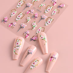 5D Flower Nail Stickers Embossed Stereoscopic Nail Decals Self-adhesive Decals