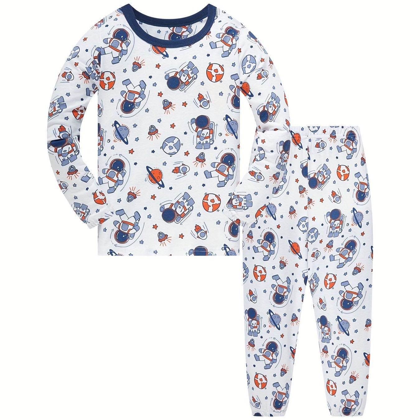 Boys Cartoon Astronaut Pajamas Set Long Sleeves Comfortable Homewear