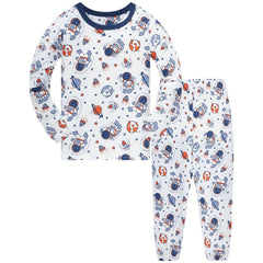 Boys Cartoon Astronaut Pajamas Set Long Sleeves Comfortable Homewear