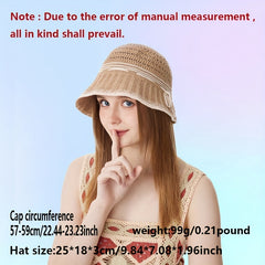 Hollow Out Bucket Hat Knitted Bowknot Decor Casual Thin Breathable Beach Hat