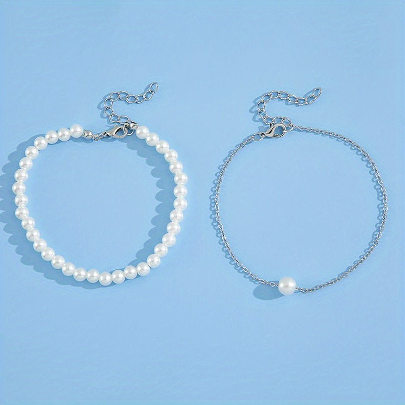 Stylish Double Layer Pearl Anklet Set for Men and Women