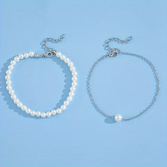 Stylish Double Layer Pearl Anklet Set for Men and Women