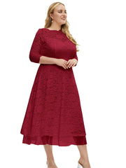 Floral Print Mesh Sleeve Midi Dress Plus Size