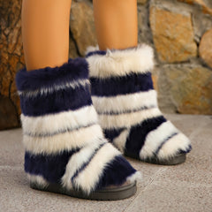 Fuzzy Faux Fur Plush Thermal Furry Snow Boots Casual Flat Non Slip Snow Shoes