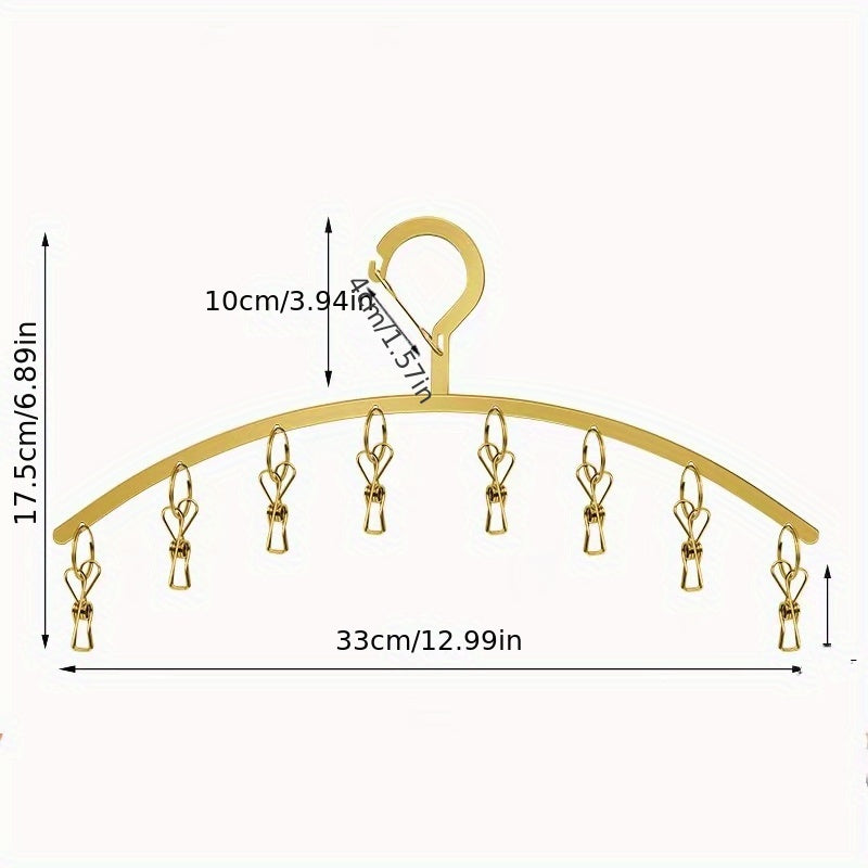 1pc Stainless Steel Golden Socks Rack 20 Clips Hanger