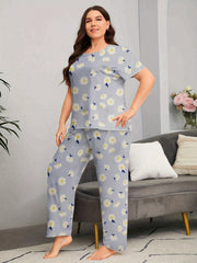 Floral Print Short Sleeve Top & Pants Pajama Set