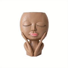 Closed Eyes Quiet Girl Face Succulent Pot with Drainage Hole