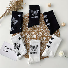 6 Pairs Butterfly Print Mid Tube Socks Women's Stockings