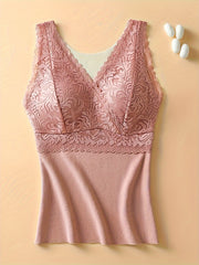 Contrast Lace Thermal V Neck Sleeveless Top Women's Lingerie
