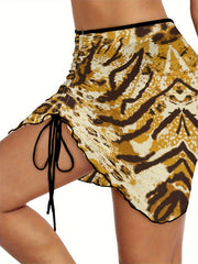 Boho Bikini Bottoms Animal Print High Stretch Skirt