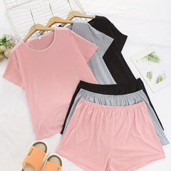 Women's Plus Size Pajama Set - Short Sleeve Tee & Shorts