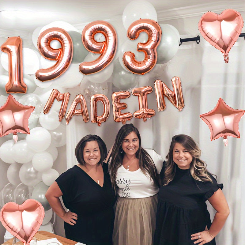 Rose Golden Birthday Decorations For Women Large Number Balloons Banner Set
