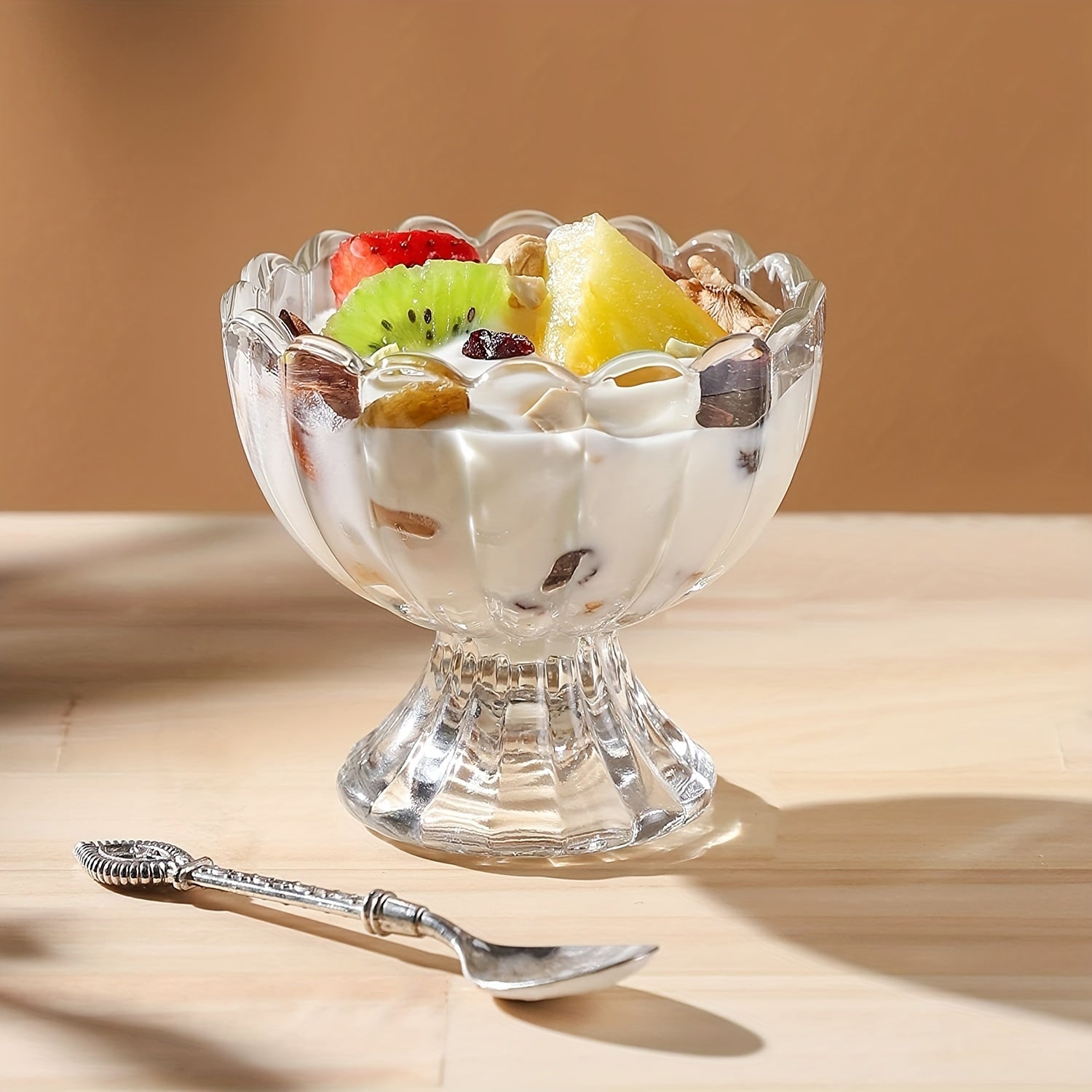 Clear Glass Dessert Bowl Ice Cream Cups Sundae Fruit Salad Snack Cocktail Condim