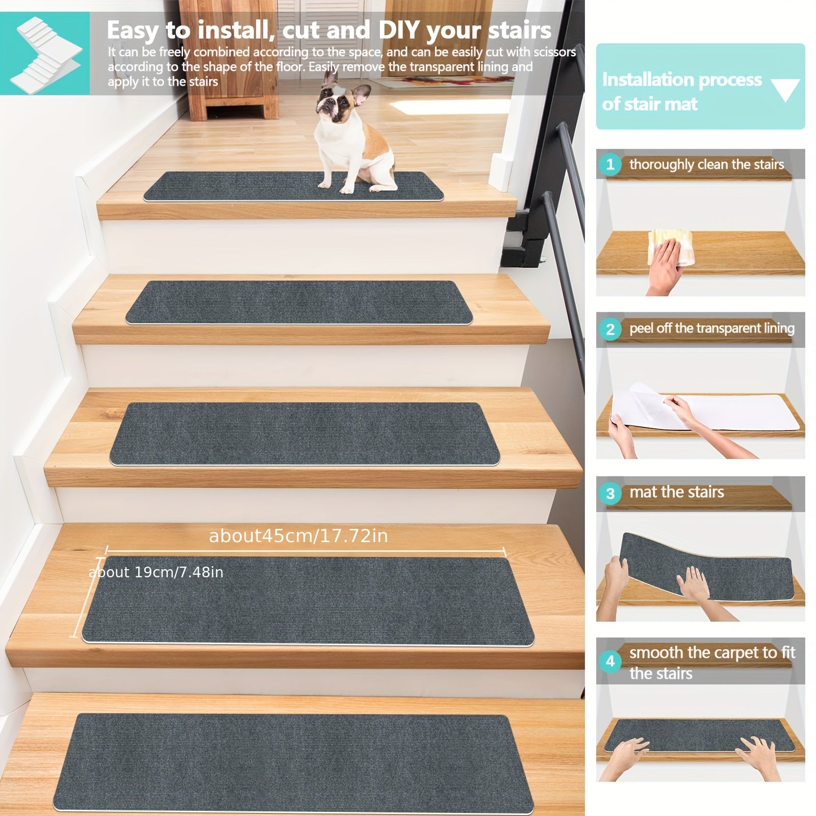 15pcs Carpet Stair Treads Non Slip Indoor Carpet 44 x 18 Stair Runners