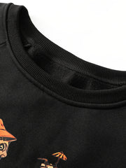 Skeleton & Pumpkin Print Sweatshirt for Halloween