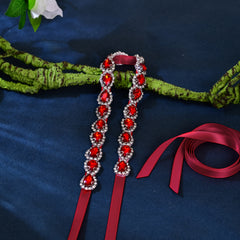 Red Rhinestone Belt for Women Sparkling Large Bead Versatile Accessory