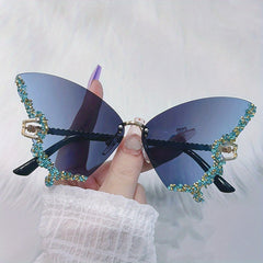 Y2K Butterfly Rimless Sunglasses Rhinestone Decorative Glasses