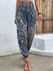Paisley Print Smocked Waist Joggers for Women