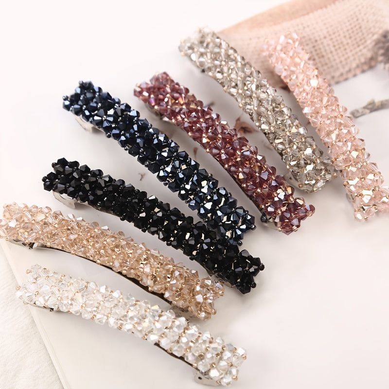 Sparkly Rhinestone Flower Hair Barrette French Style Hair Clip