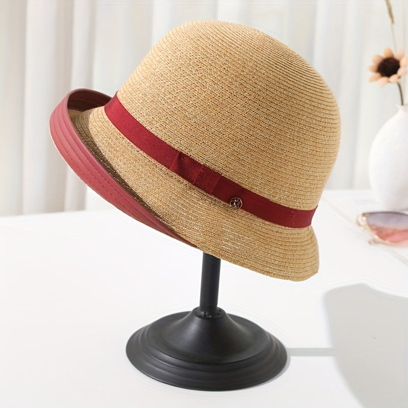 Solid Straw Sun Bucket Hat for Women