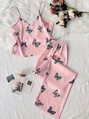 Butterfly Print Pajama Set V Neck Sleeveless Cami Top & Lounge Pants