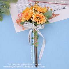 Boho Sunflower Bridal Bouquet, Handcrafted Leaves, Ribbon, Wedding Accessory