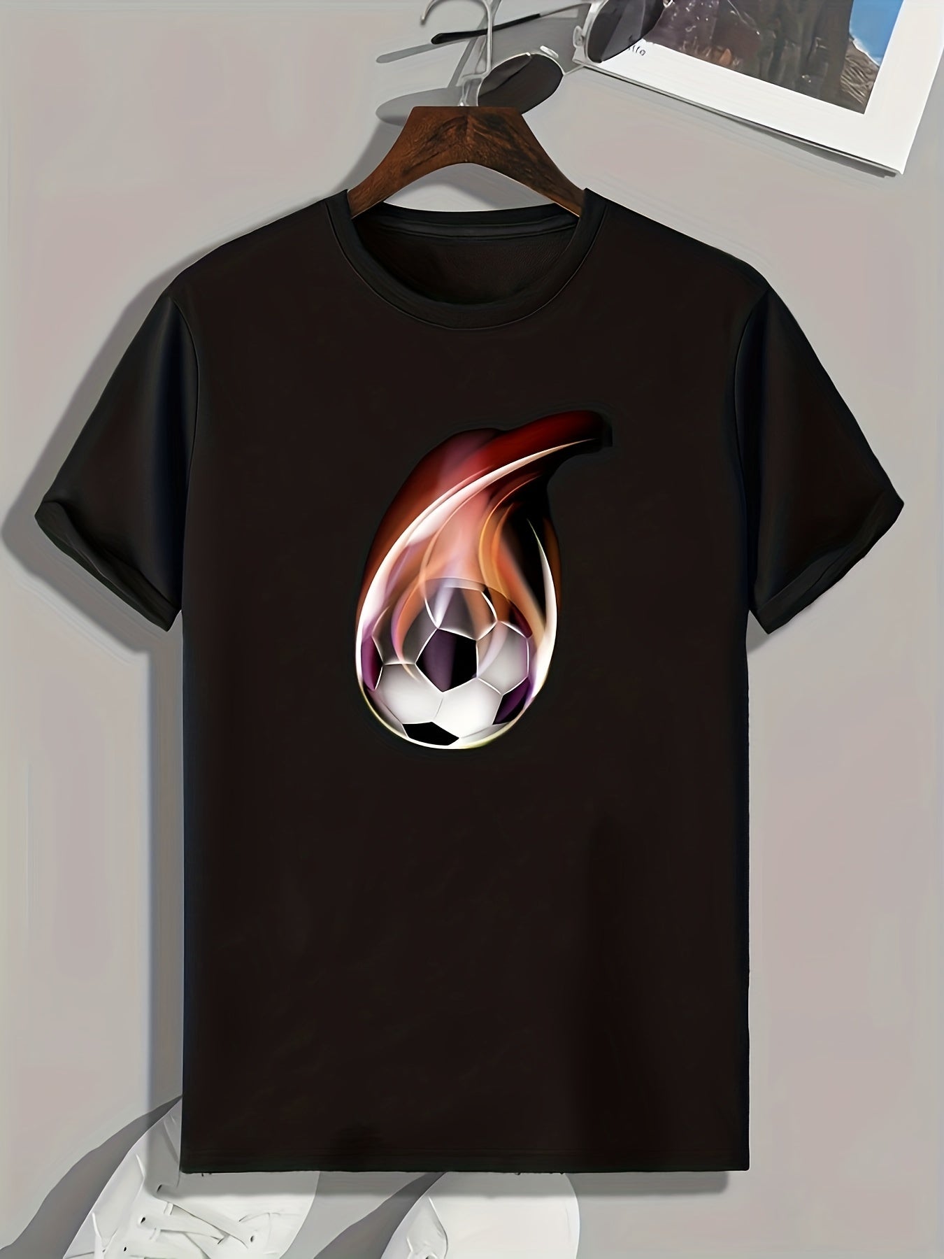 Soccer Pattern Print Men's Sports T-shirt, Outdoor Summer Wear, Fitness Gift